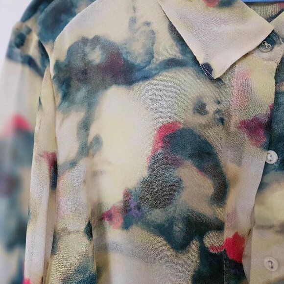 Simply Vera/Vera Wang (XL) sheer button down multicolored chiffon blouse - Picture 3 of 5